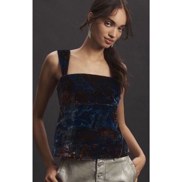 Anthropologie Tops - Pilcro Velvet Flyaway Top Blue Burnout Open Back Tank Size M